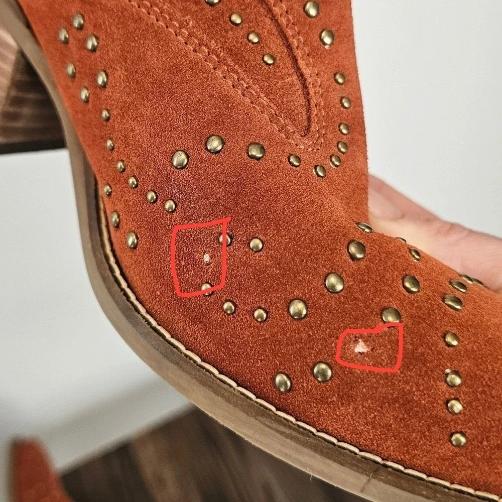 Dingo Burnt Orange Suede Studded Western‎ Ankle Boots Size 10 Cowgirl Booties - Picture 9 of 11